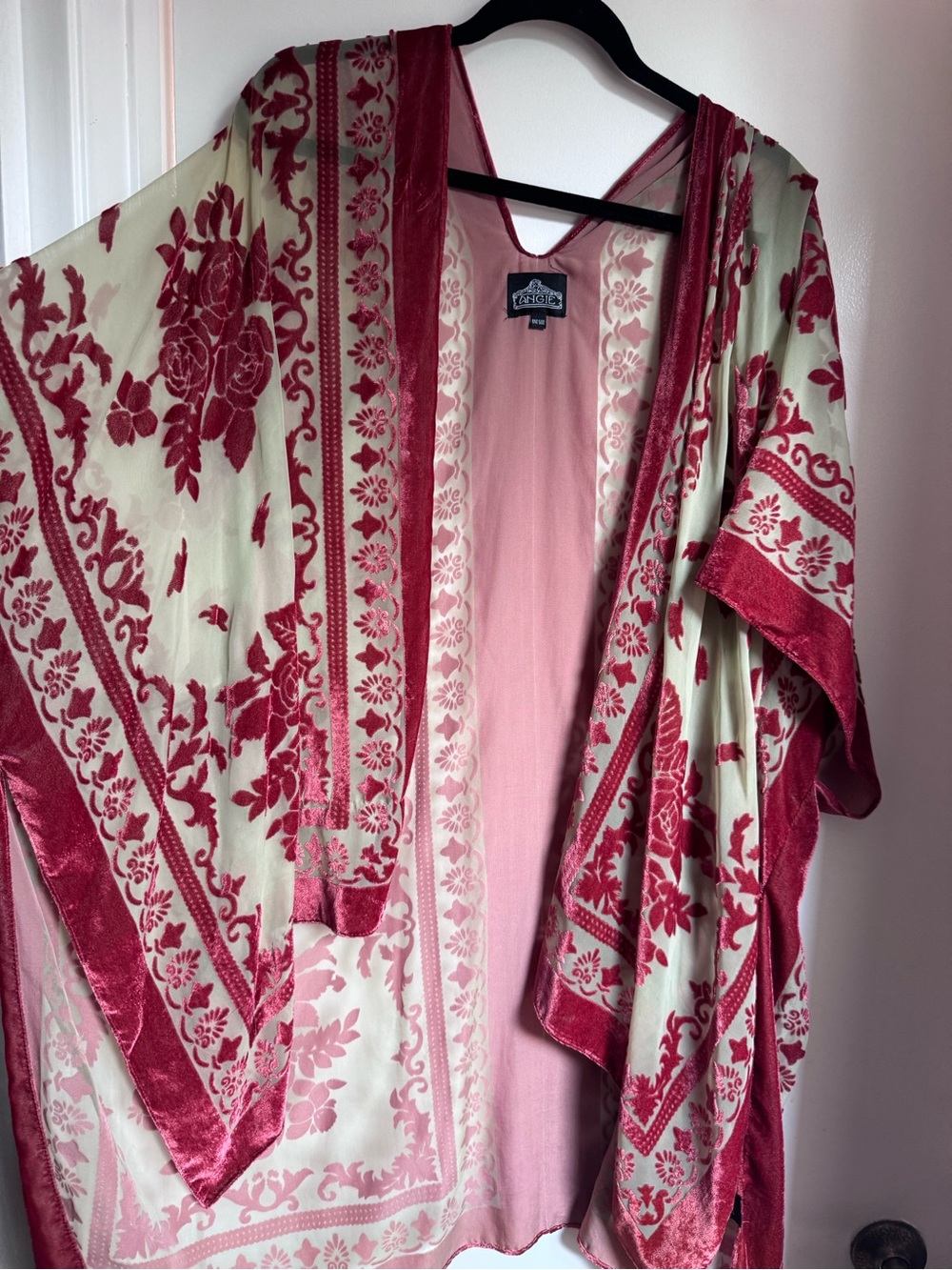 Angie Velvet Burnout Floral Kimono | Burgundy & Sage Green | One Size